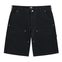 The Double Knee Canvas Shorts in black feature front and side pockets, belt loops, a button and zipper closure, metal rivet details, and a durable design. These Dickies shorts are shown laid flat on a white background.