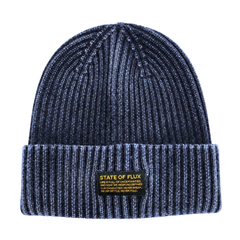 Ribbed Knit Mantra Beanie in washed navy