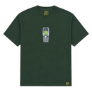Introducing the Answer The Call Tee in forest green—a heavyweight, oversized t-shirt crafted from 100% cotton. This dark green tee features a bold graphic of a classic Nokia mobile phone at the center, perfect for streetwear layering. Distinct details include small yellow tags inside the collar and at the bottom left hem.