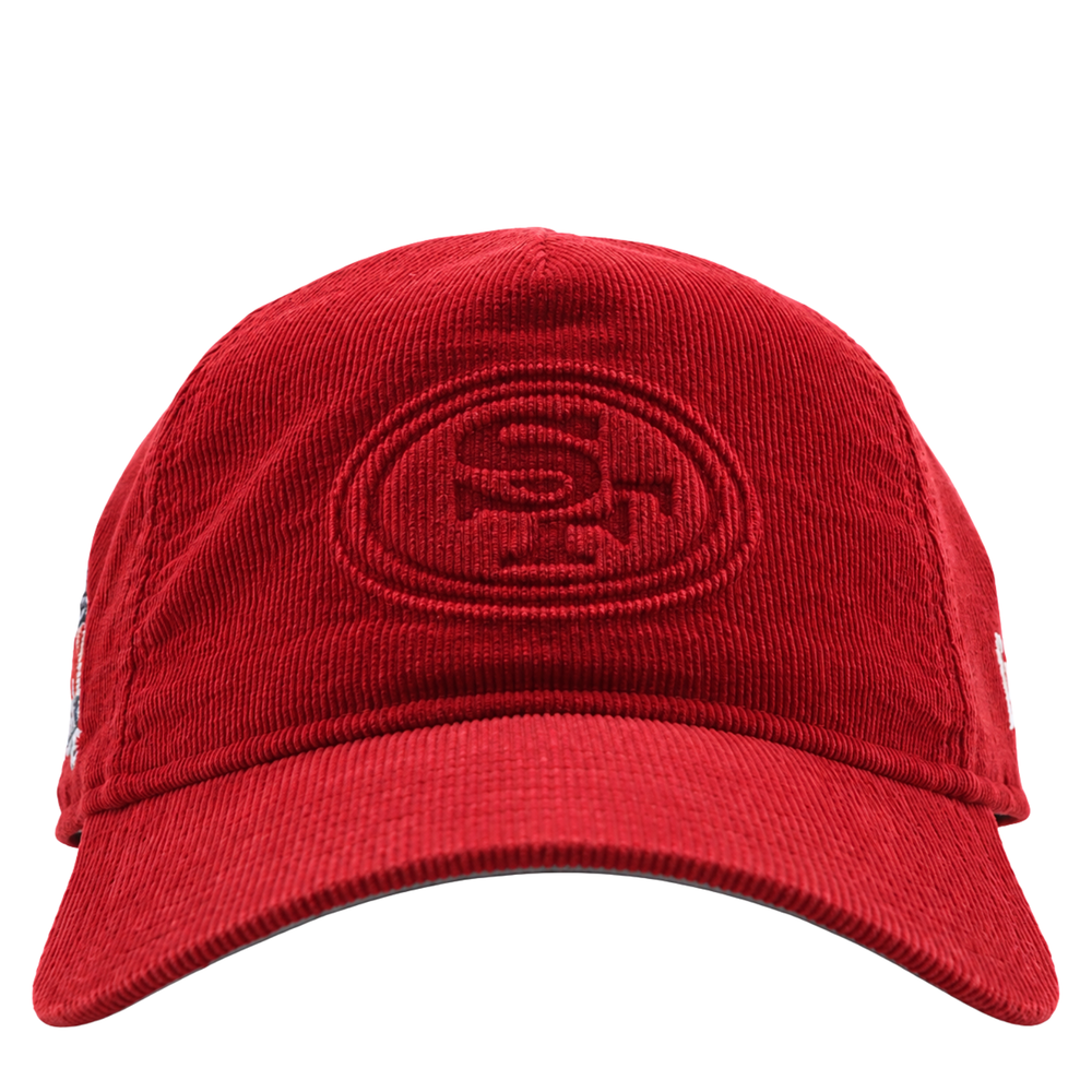San Francisco 49ers Super Bowl XXIV Embossed 9Forty A-Frame Snapback Hat in scarlet corduroy