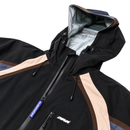 Lightweight Disorder Shell Jacket in black and beige with brown shoulder accents, a hooded collar, and a center front zipper.