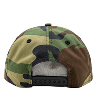 Back view of a San Francisco Giants Field Notes Unstructured A-Frame 9Forty Snapback Hat in vintage washed camo, featuring an adjustable black plastic snapback closure.