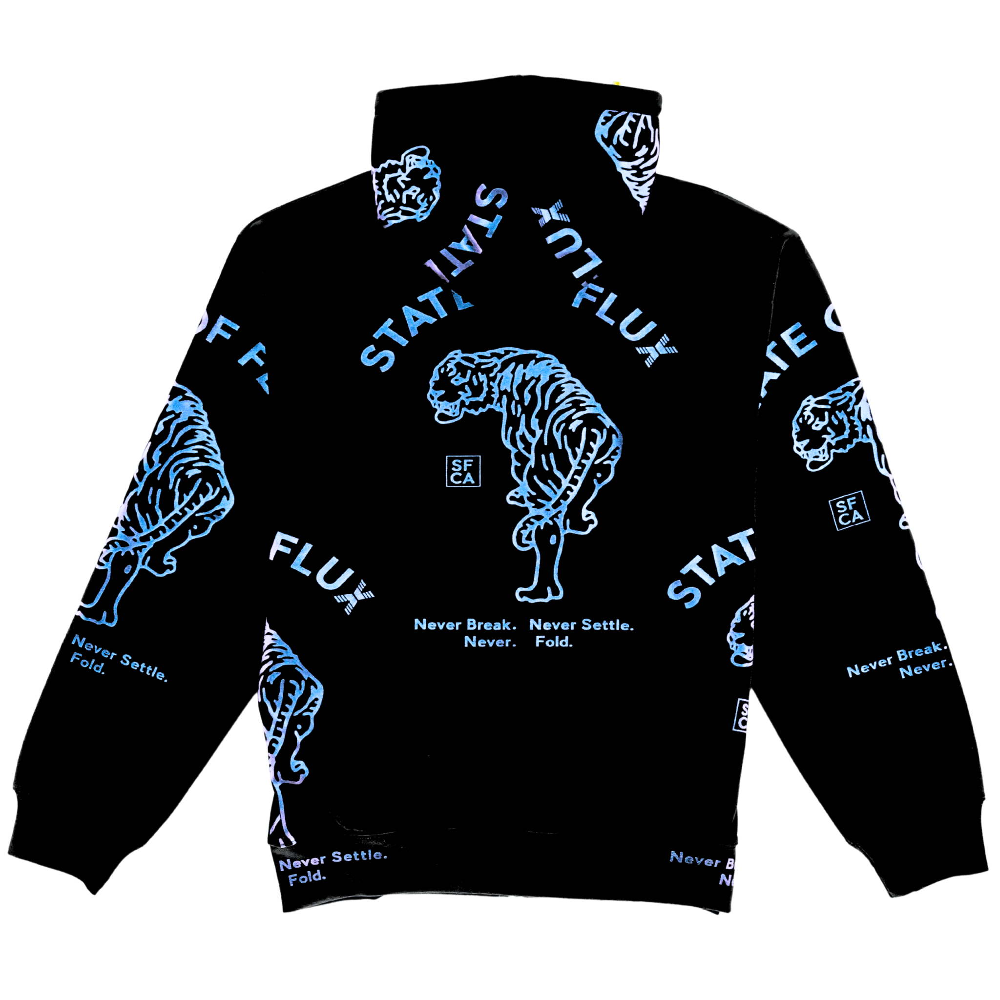 Allover Prowler Zip - up Hoodie in black and iridescent blue - State Of Flux - State Of Flux