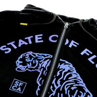 Allover Prowler Zip - up Hoodie in black and iridescent blue - State Of Flux - State Of Flux