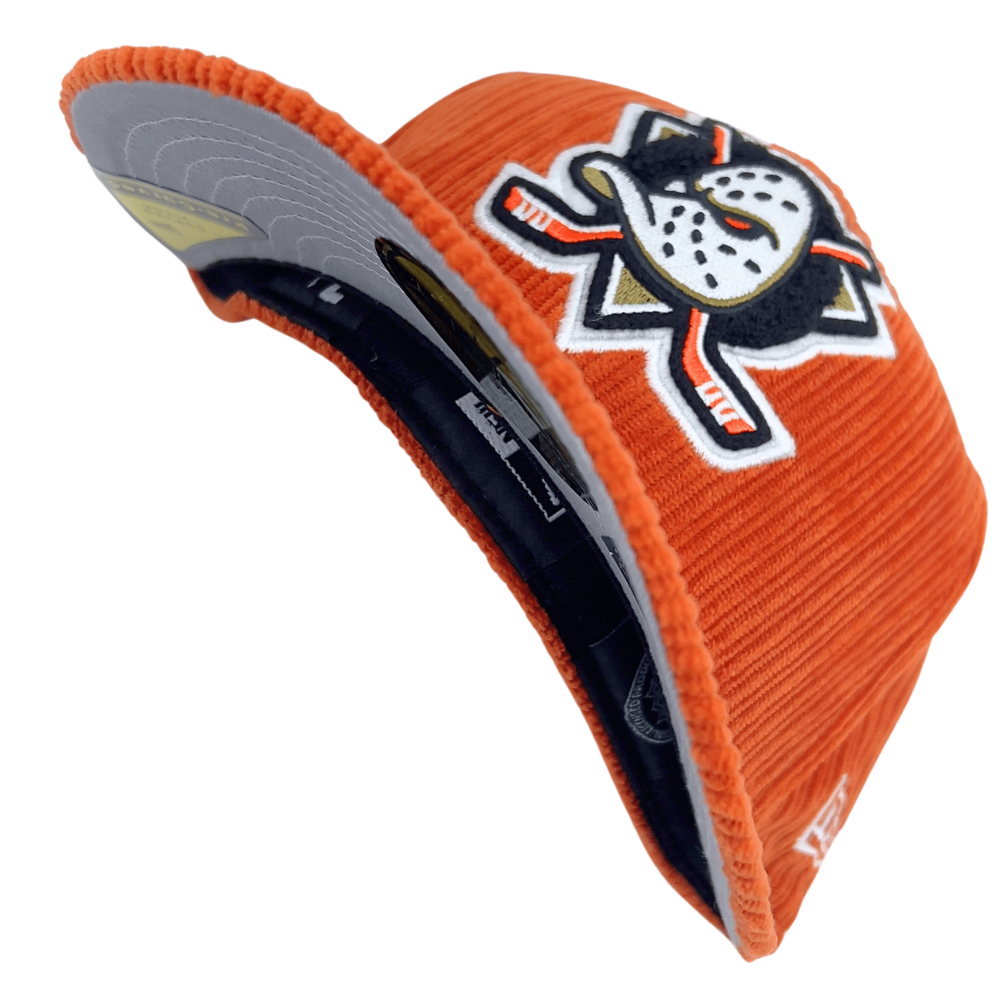 Anaheim Ducks Chenille Pop 59Fifty Fitted Hat in burnt orange corduroy