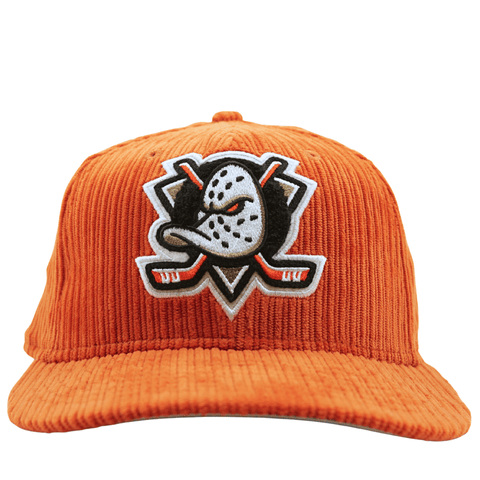 Anaheim Ducks Chenille Pop 59Fifty Fitted Hat in burnt orange corduroy