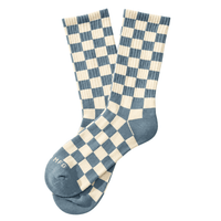 Checkerboard Crew Socks in slate and cream - Weld - State Of Flux