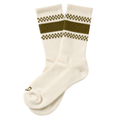 Checkerboard Striped Crew Socks in olive and cream - Weld - State Of Flux