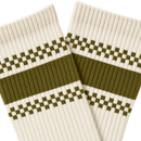 Checkerboard Striped Crew Socks in olive and cream - Weld - State Of Flux