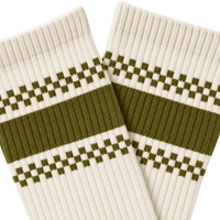 Checkerboard Striped Crew Socks in olive and cream - Weld - State Of Flux