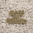 Class In Session 1.5 inch soft enamel pin in gold and black with dual posts and black rubber backers