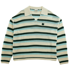 Crochet V-neck Sweater in off white and bistro green