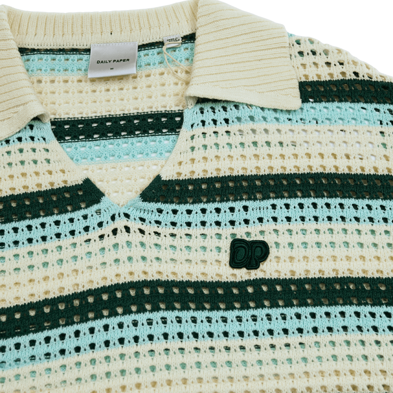 Crochet V-neck Sweater in off white and bistro green