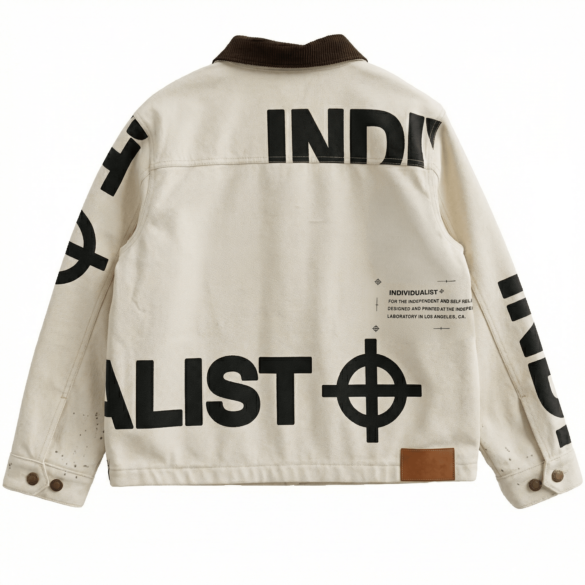 Crosshairs Logo Mechanic Jacket in antique white and brown - Individualist Lab - State Of Flux