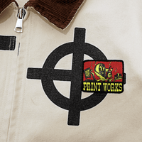 Crosshairs Logo Mechanic Jacket in antique white and brown - Individualist Lab - State Of Flux