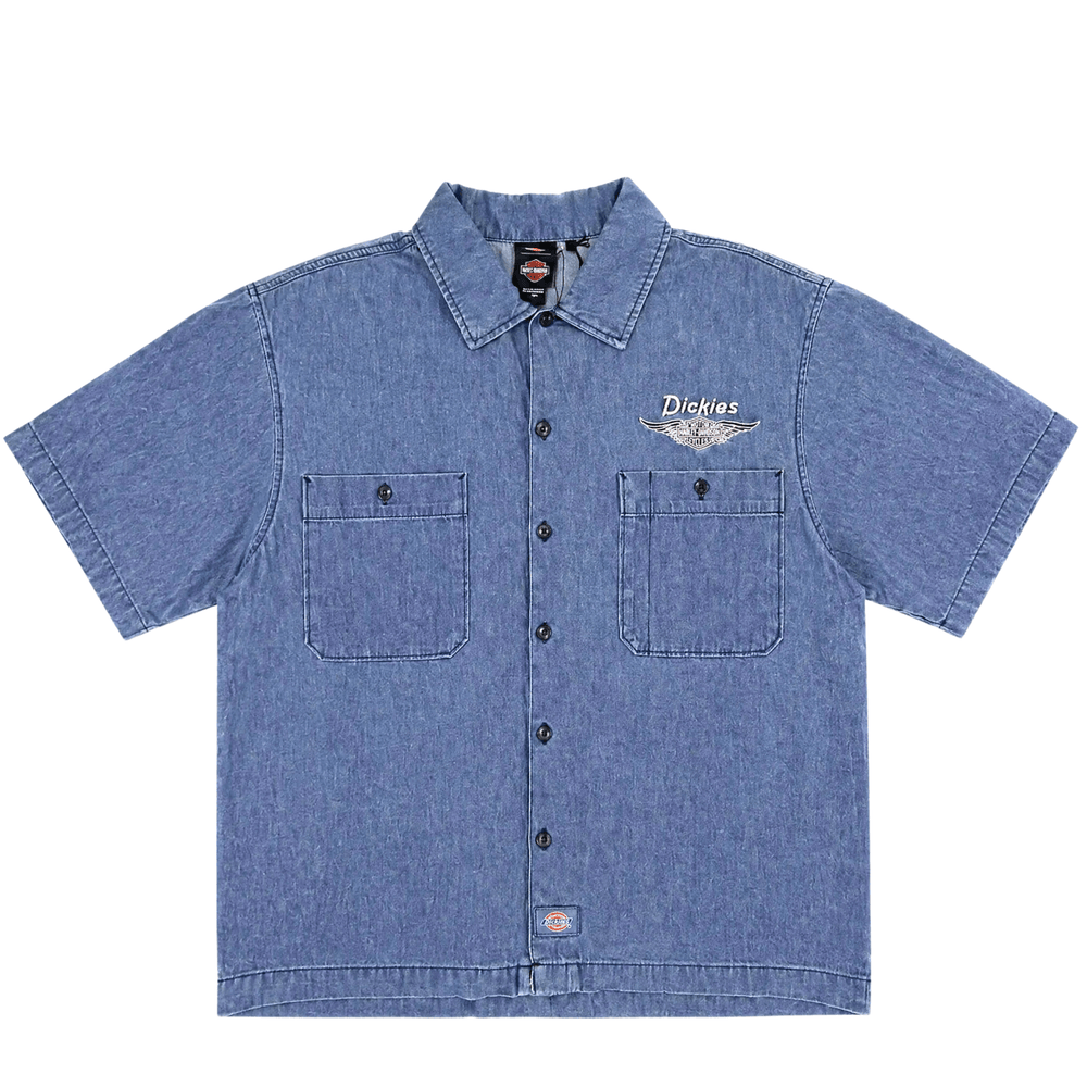 Dickies x Harley-Davidson Boxy Chambray Work Shirt in light blue