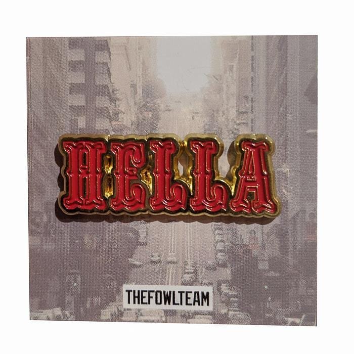 Hella Niner Pin 1.5" hard enamel red and gold dual posts with black rubber backers