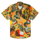 Incognito short-sleeve button-up honey mustard 100% rayon left chest pocket unidentified faces print