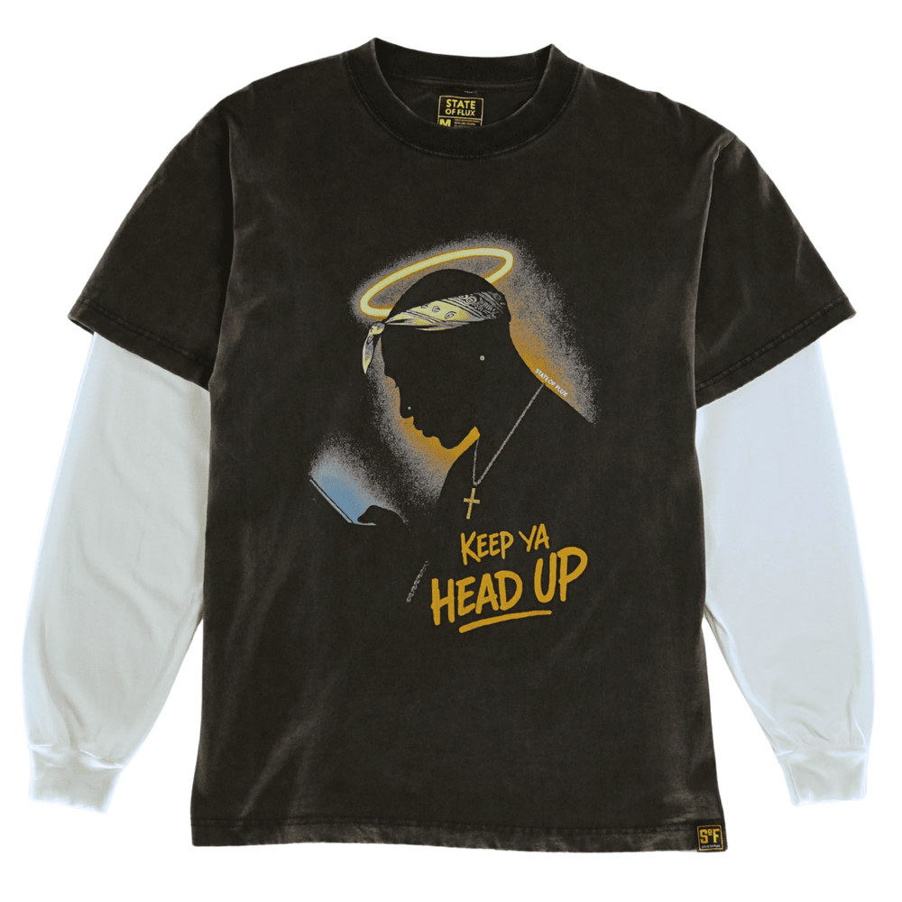 Keep Ya Head Up Long-sleeve Tee in faded black and white