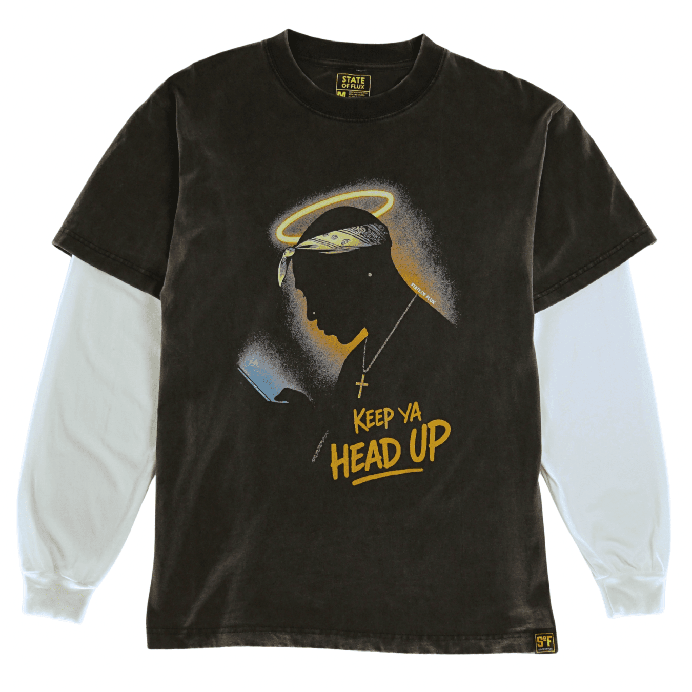 Keep Ya Head Up Long-sleeve Tee in faded black and white