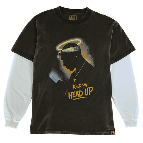 Keep Ya Head Up Long-sleeve Tee in faded black and white
