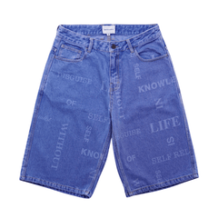 Knowledge Laser Print Big Boy Shorts in indigo