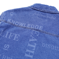 Knowledge Laser Print Chore Jacket in light indigo - Individualist Lab - State Of Flux
