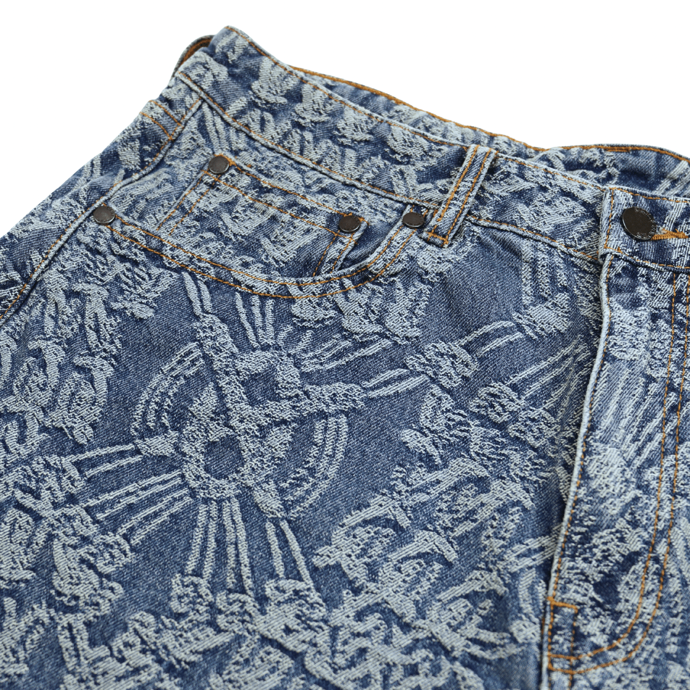 Macrame Denim Shorts in mid blue