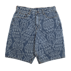 Macrame Denim Shorts in mid blue