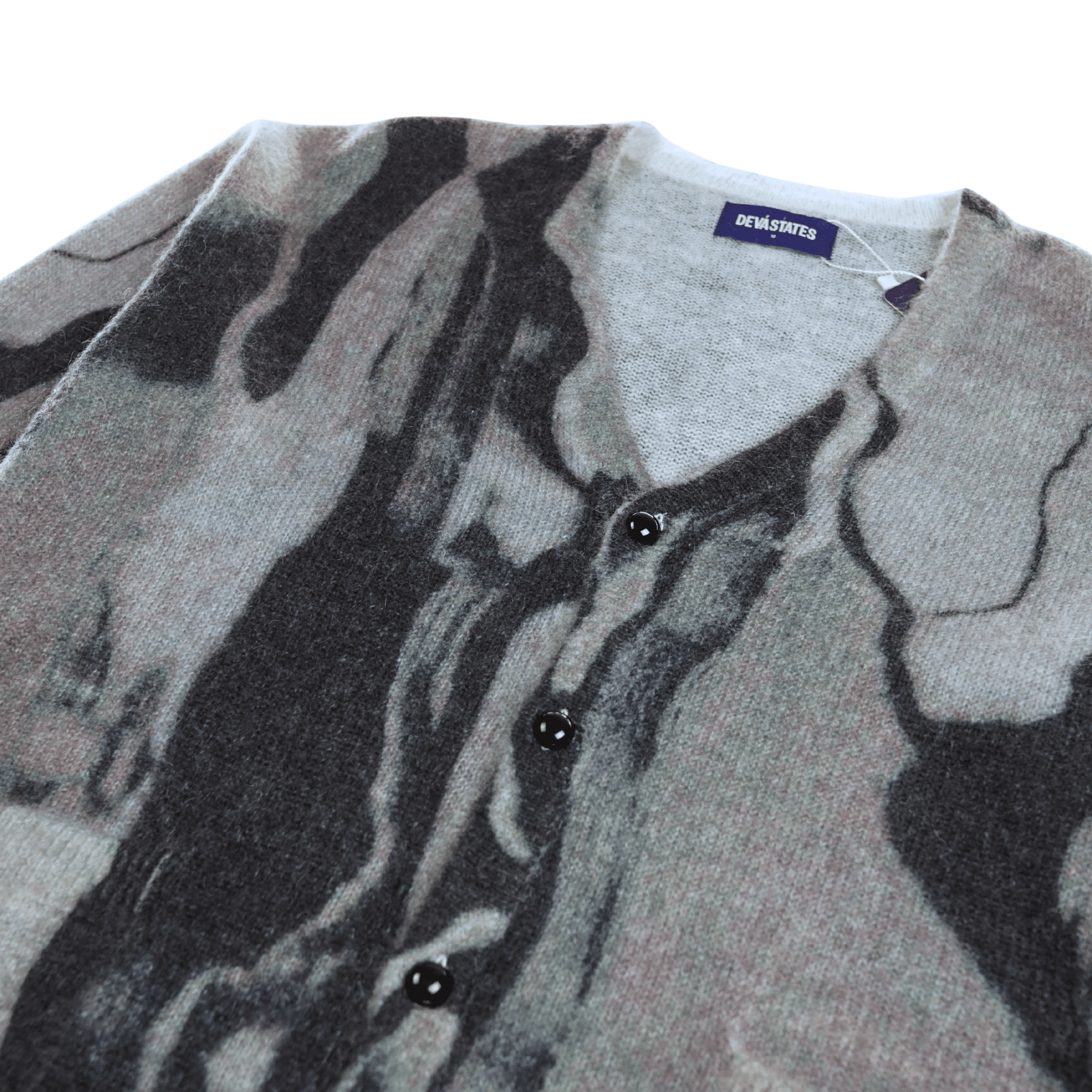 Marble Mohair Knit Cardigan Sweater in dark grey