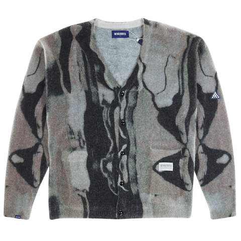 Marble Mohair Knit Cardigan Sweater in dark grey