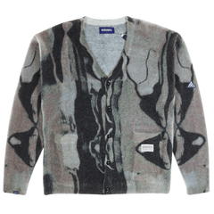 Marble Mohair Knit Cardigan Sweater in dark grey