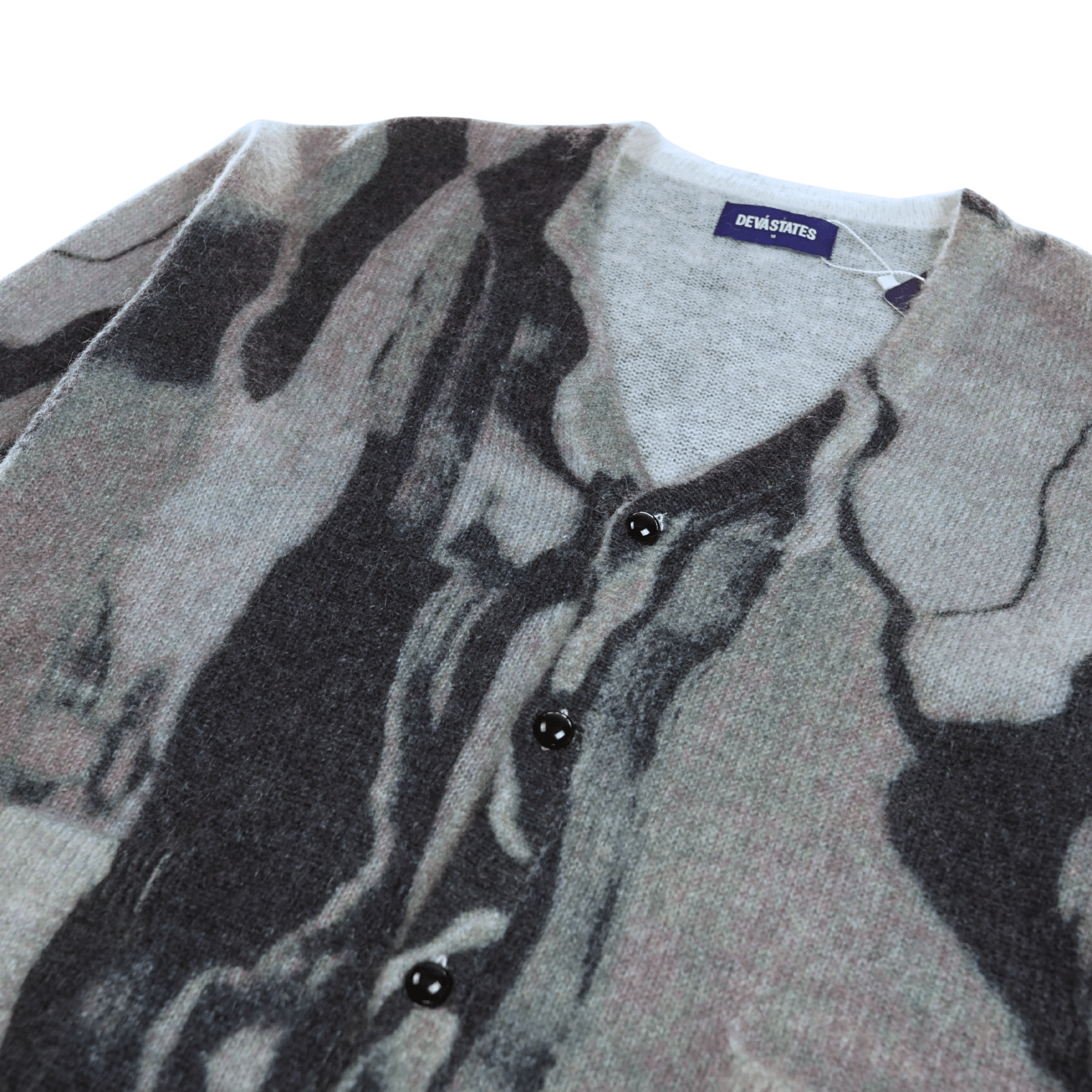 Marble Mohair Knit Cardigan Sweater in dark grey