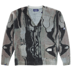 Marble Mohair Knit Cardigan Sweater in dark grey