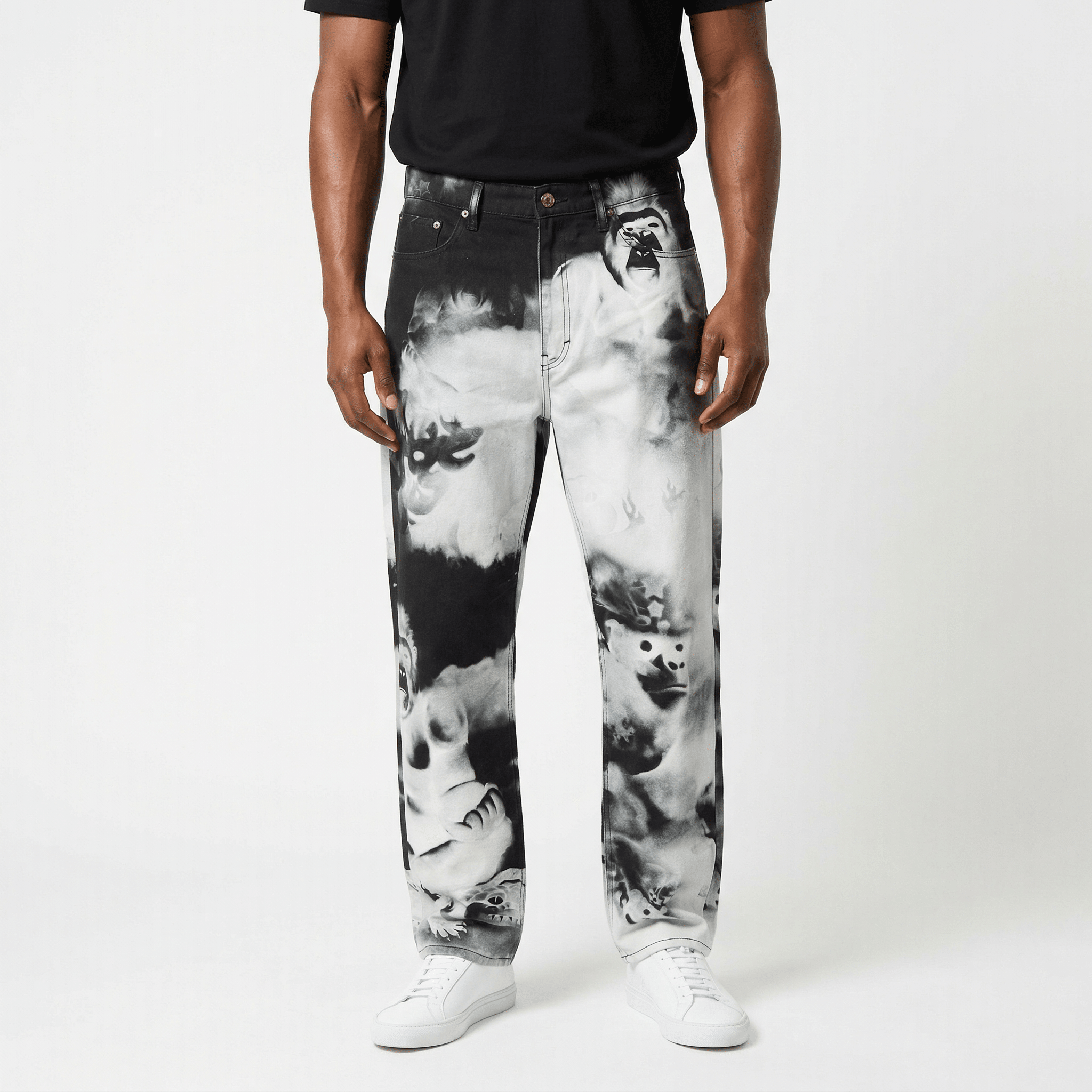 Meditation Allover Print Pants in black and white - XLARGE - State Of Flux