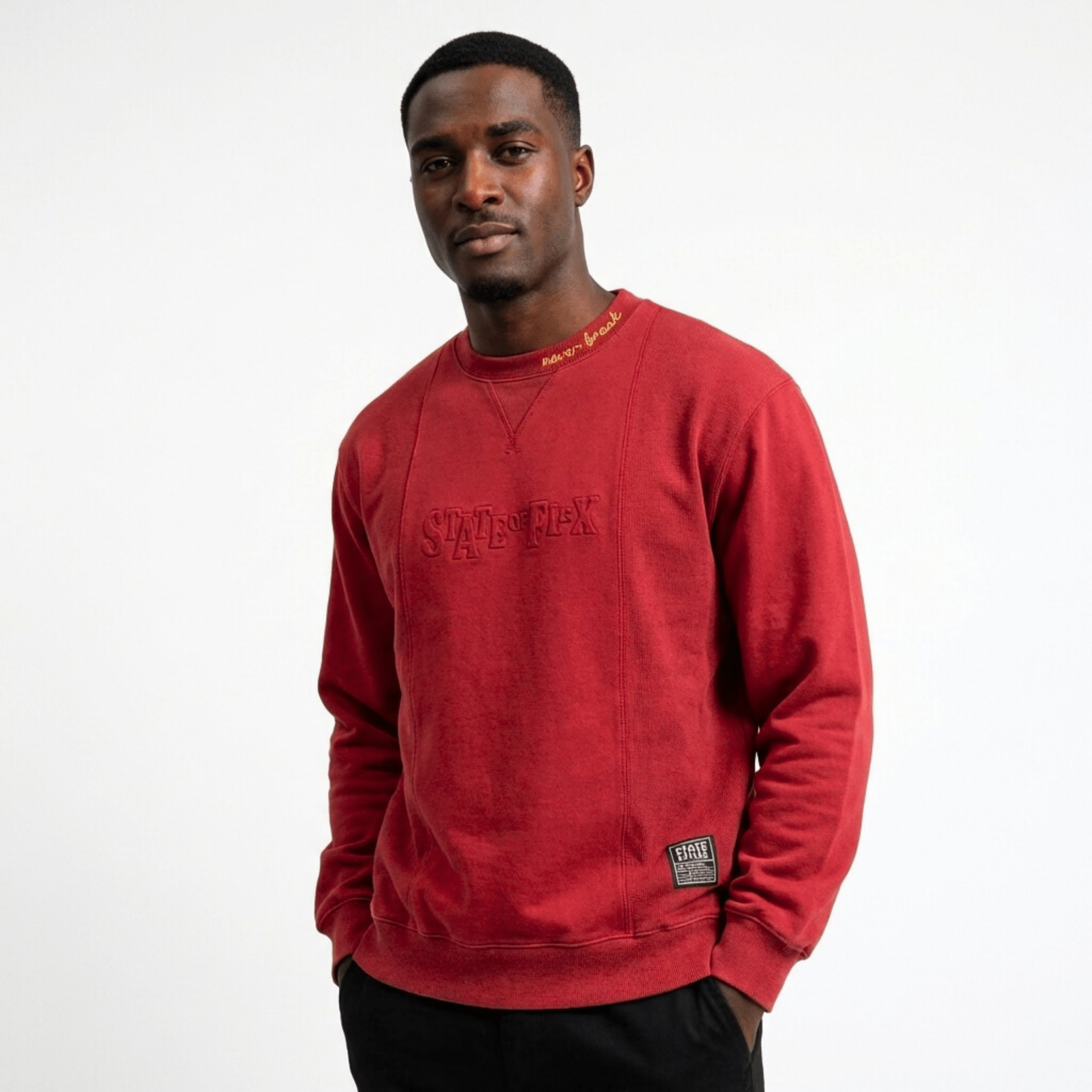 Never Break Embossed Crewneck in maroon - State Of Flux - State Of Flux