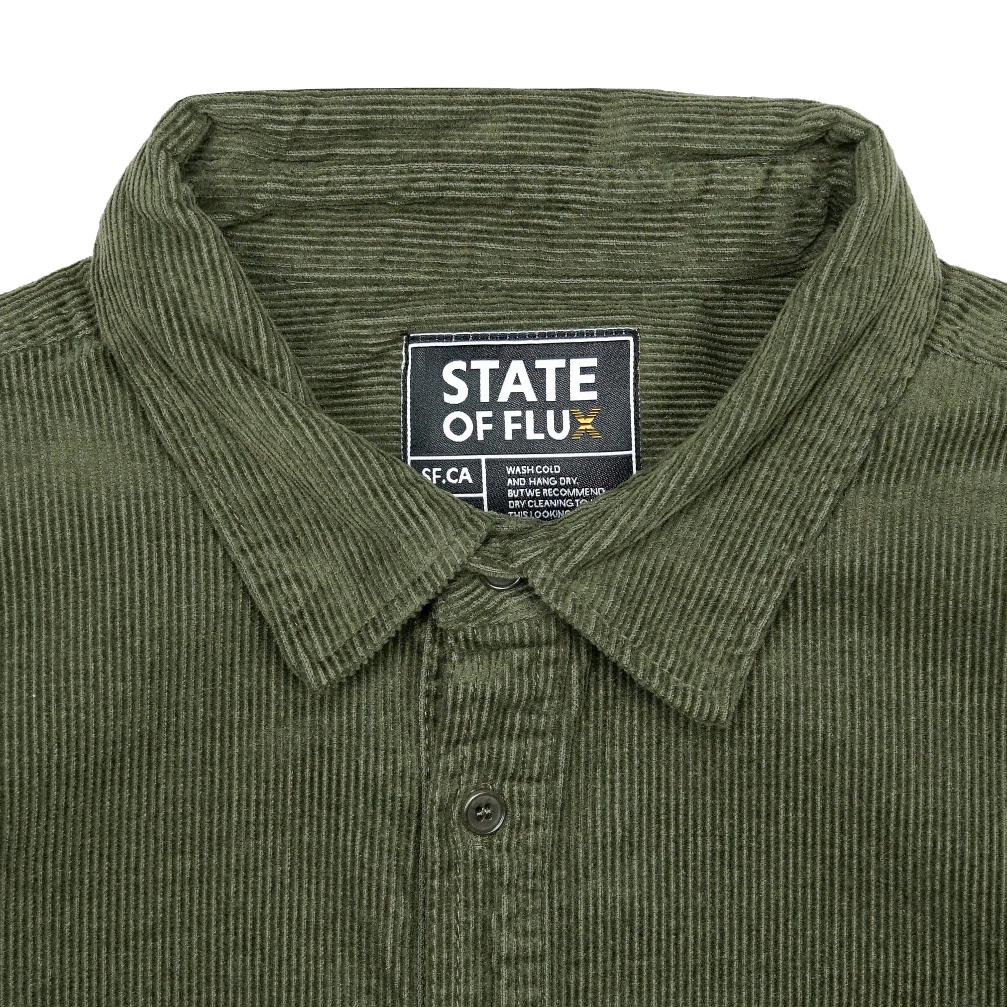 Never Fold Corduroy Button-up in army - State Of Flux - State Of Flux