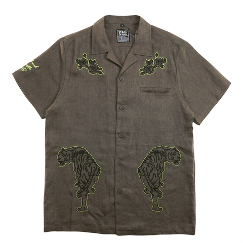 Prowler Linen Short-sleeve Button-up in charcoal