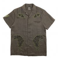 Prowler Linen Short - sleeve Button - up in charcoal - State Of Flux - State Of Flux