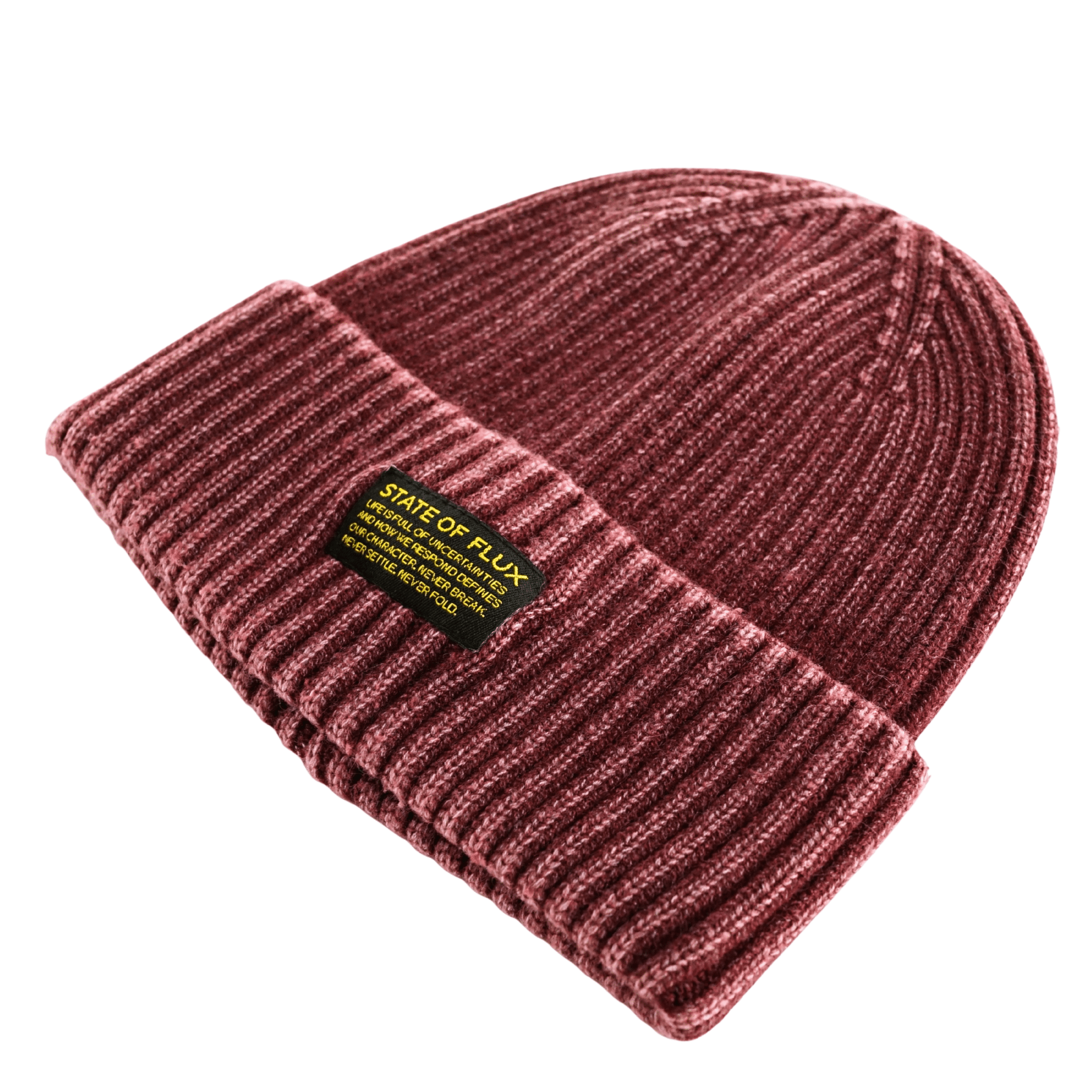 Ribbed Knit Mantra Beanie in washed burgundy