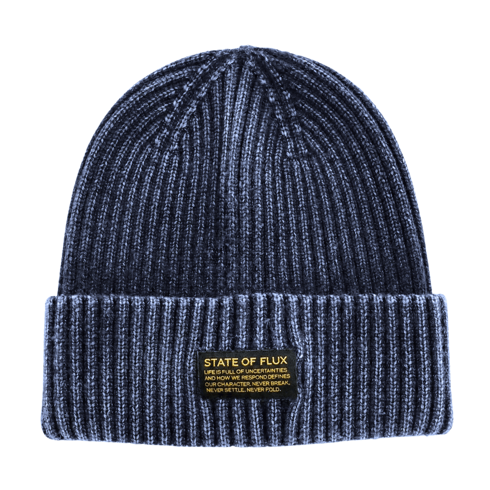 Ribbed Knit Mantra Beanie in washed navy