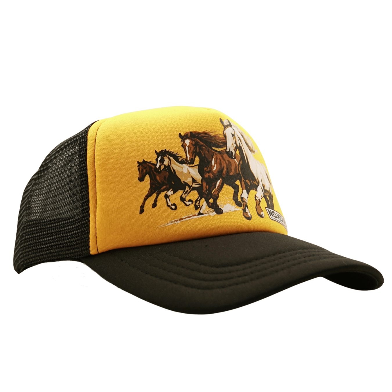 Run Wild Trucker Hat in black and gold