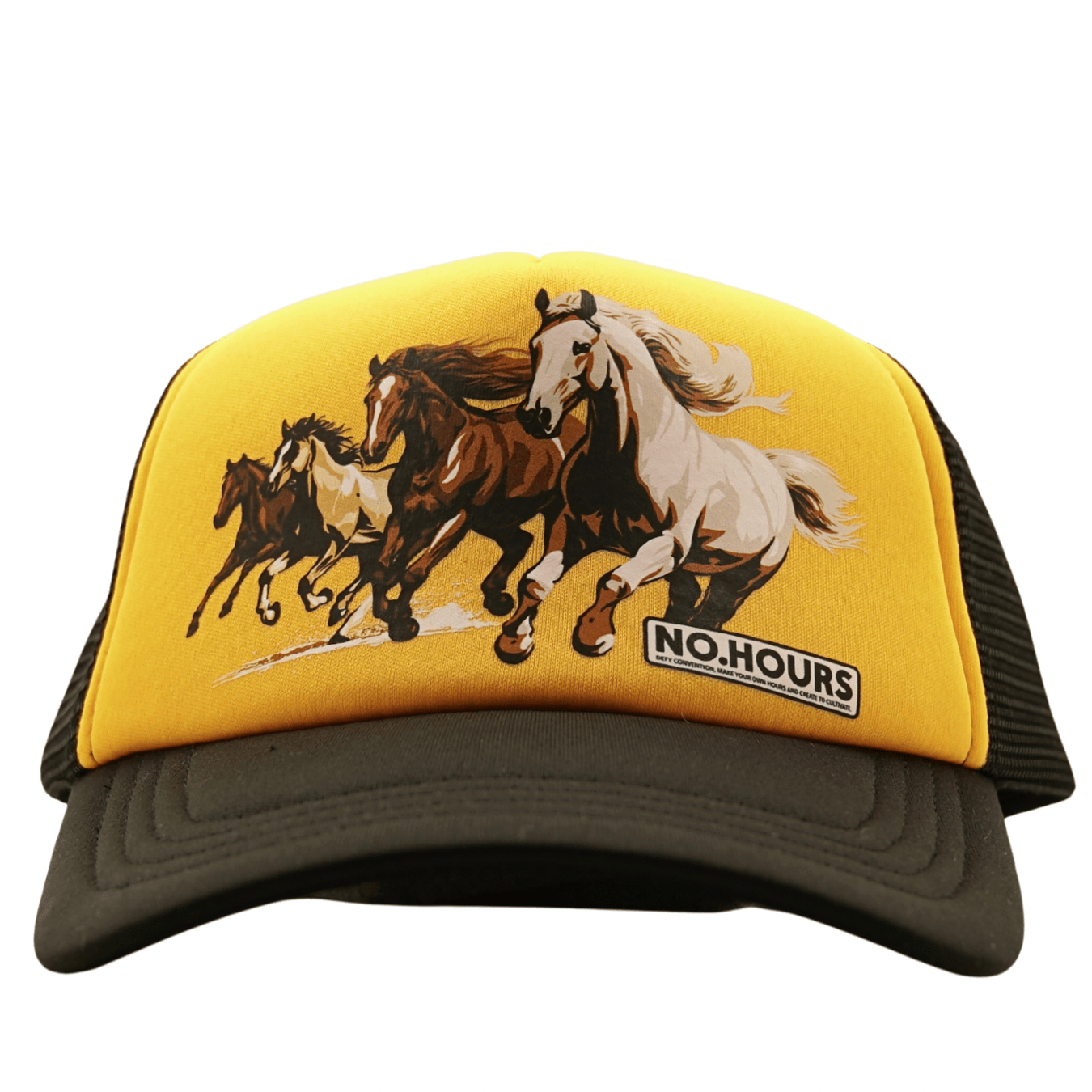 Run Wild Trucker Hat in black and gold