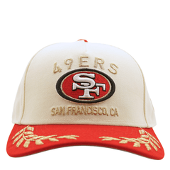 San Francisco 49ers 2025 NFL Draft 9Forty A-Frame Snapback Hat in cream and scarlet