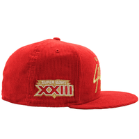 San Francisco 49ers Flash 80 59Fifty Fitted Hat in red corduroy and gold - New Era - State Of Flux