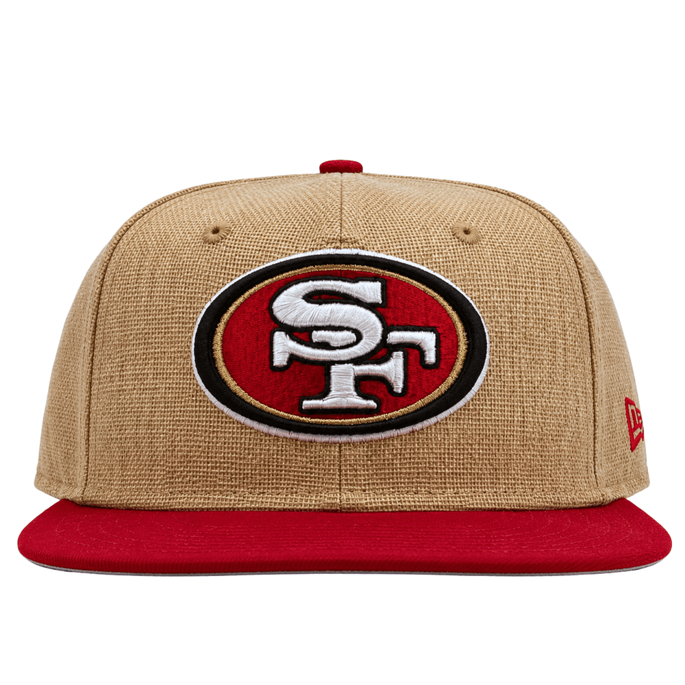 San Francisco 49ers Pre-curved Twine 59Fifty Fitted Hat in natural and scarlet