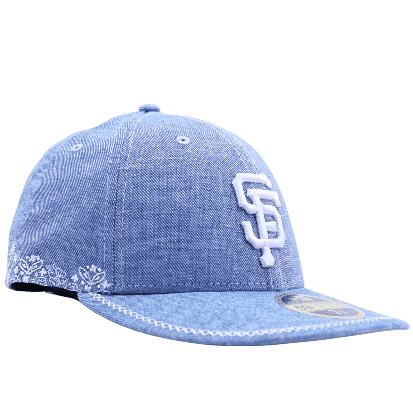 San Francisco Giants Hand Stitched Chambray Low Profile 59Fifty Fitted Hat in light blue denim - New Era - State Of Flux