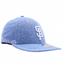 San Francisco Giants Hand Stitched Chambray Low Profile 59Fifty Fitted Hat in light blue denim - New Era - State Of Flux