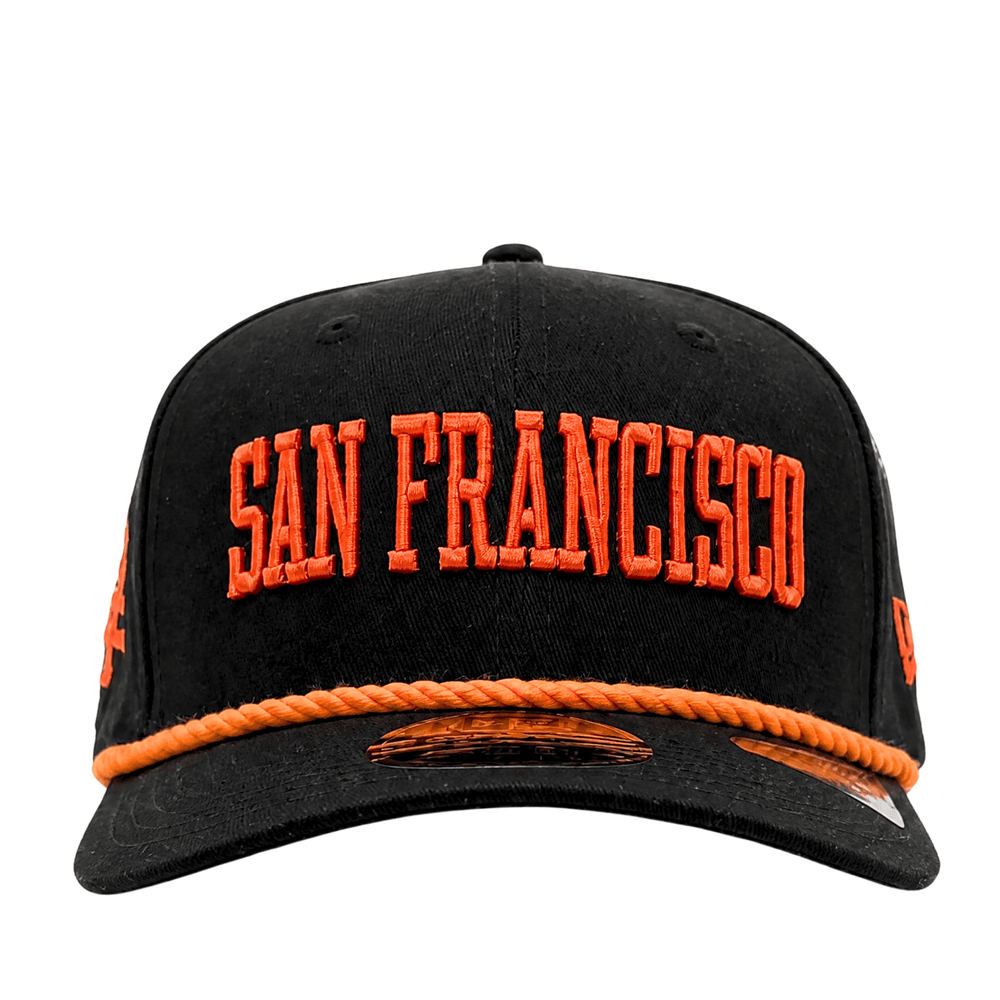 San Francisco Giants Wordmark 9Seventy Stretch-Snap Hat in black and orange