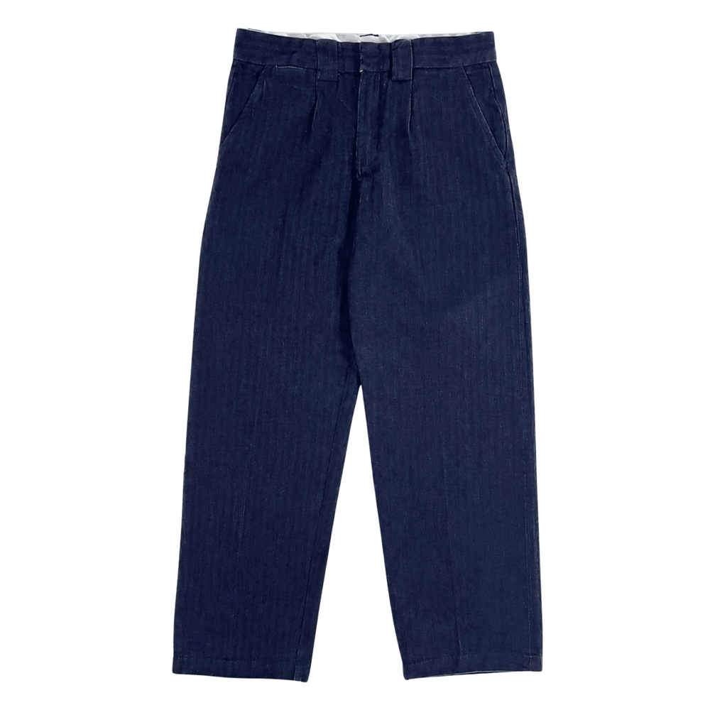 Selvedge Herringbone Denim Work Pants in rinsed indigo